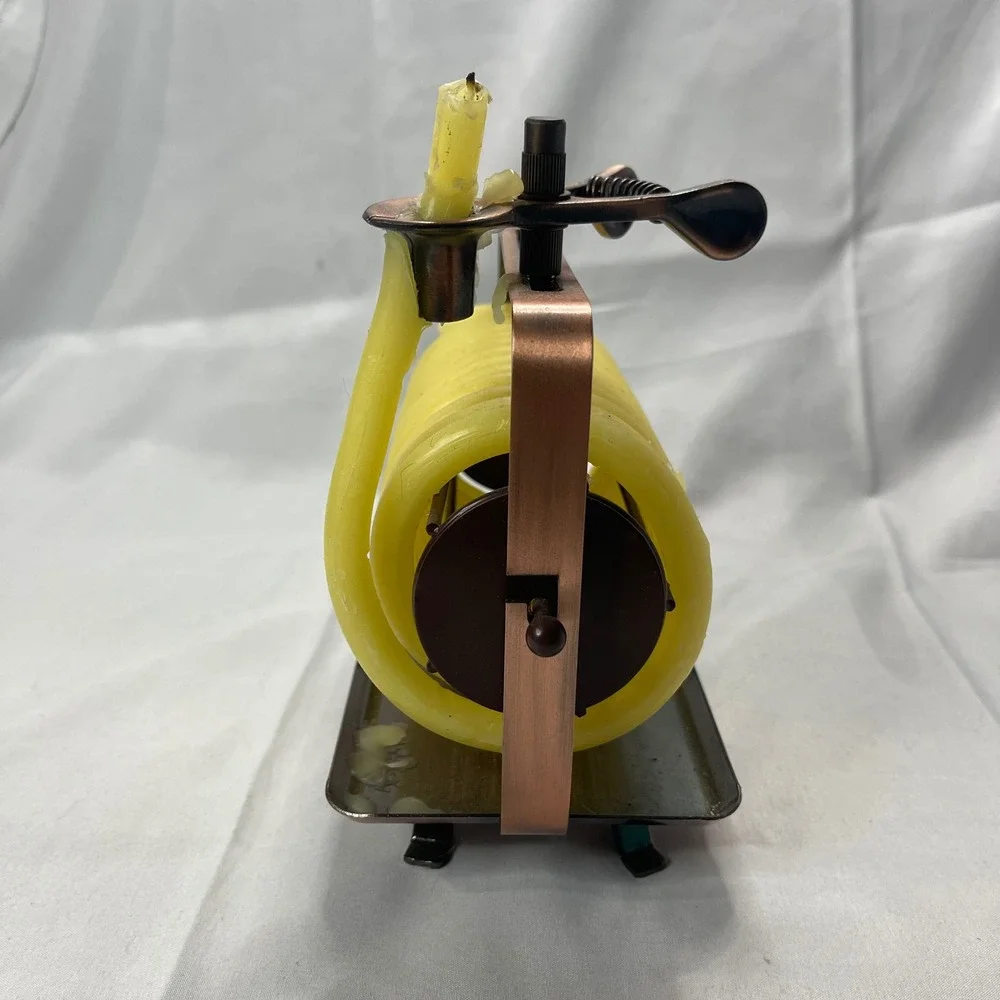 Candle by the Hour Horizontal Beeswax Coil Candle Copper‎ Tone Metal Base Yellow